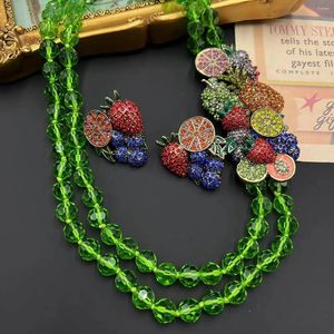 Halskette Ohrringe Set Europa und die Vereinigten Staaten übertriebene Schwerindustrie grünes Glas bunte tropische Früchte mehrschichtig