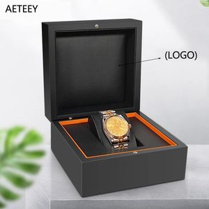 Anelli Scatola per cassa per orologio in legno personalizzata con incisione laser Scatola per esposizione di gioielli in pelle pu nera Scatola di immagazzinaggio regalo Scatola regalo