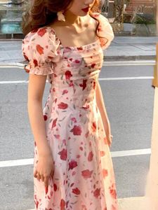 Бальные платья 2024, летнее элегантное платье феи с цветочным принтом, женское повседневное винтажное платье миди, женское пляжное милое цельное платье, корейская мода