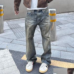 Męskie dżinsy streetwearne workowane błękit dla mężczyzn i kobiet proste vintage swobodne dżinsowe spodnie Cargos Drop dostawa odzież męska c dhldg