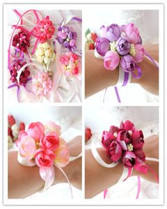 Wholsesle Wrist Corsage Bridesmaid Sisters Hand Flowers Artificial Silk Spets Bride Flowers For Wedding Party Decoration Bridal Pro8867933