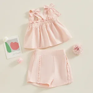 Clothing Sets Kid Toddler Infant Baby Girl Summer Clothes Sleeveless Spaghetti Straps Tie Tank Tops Ruffle Shorts Set 2Pcs