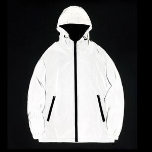 Night Reflective Jackets Double Fabric Windbreaker Hooded Jacket Men Hip Hop Dancer singer Waterproof Zipper Coats Outwear 240108