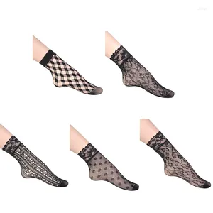 Frauen Socken 1 Paar frauen Schwarz Spitze Fishnet Knöchel Stretch Aushöhlen Kleid Socke Für Mädchen Kurze Strümpfe 37JB