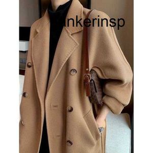 Luxusmantel Maxmaras 101801 Mantel aus reiner Wolle MAX Same Zweireihiger Gürtel Mittellanger Mantel aus doppelseitiger Wolle Wollmantel für Damen