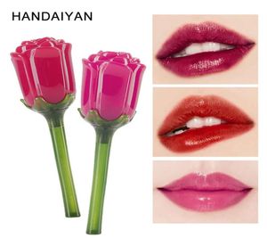 Handaiyan 5 färger läppglans fuktighetskräm ros spegel 3d läppglasyr smink enkla slitage varaktiga lipgloss kvinnor flytande läppstift makeup8273921