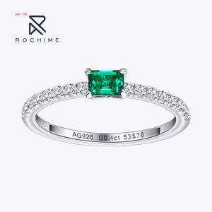 Rochime Dainty Lab Grown Emerald Ring Band S925 Silver Rhodium Plated Biżuter