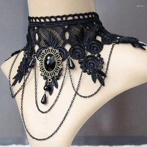 Anhänger Halsketten Mode Gothic Viktorianischen Kristall Quaste Tattoo Choker Halskette Schwarz Spitze Kragen Vintage Frauen Hochzeit Schmuck