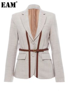 EAM Frauen Split Pu Leder Kurze Kurze Blazer Revers Lange Hülse Lose Fit Jacke Mode Frühling Herbst 1K458 240108