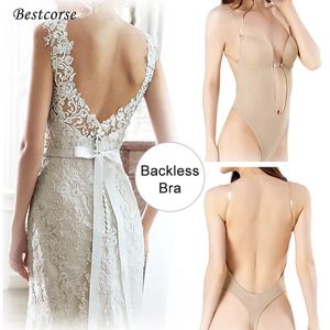 Backless Body Shaper Strapless Bra Women Corset Bodysuit Thong Invisible Push Up Peachy Backless Shapewear for Wedding Dress 240109