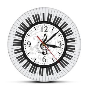 Musiknoten Schwarz-Weiß-Wanduhr Musikstudio-Dekor Pianist Geschenk Klaviertastatur Violinschlüssel Kunst Moderne Uhr Clocks9573126