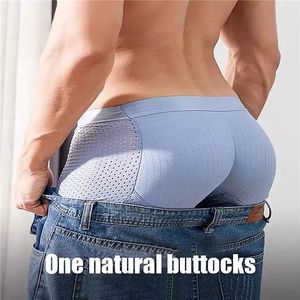 Seamless Fake Buttocks Men'S Boxers Latex Shaping Underwear Hip Lifting Hip Beautifying Peach Hips Men Shaper Underpants 240109