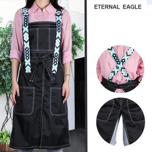 Long Fashion Nylon Waterproof Apron Coffee Shop Hairdresser Florist Work Clothes Adjustable Nail Salon Apron 240108