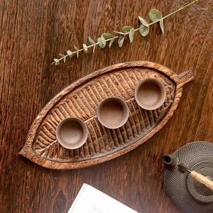 Подносы для чая, 1 шт., поднос для чашки в форме листа из цельного дерева, домашний настольный декоративный тарелки для закусок, фруктов, хлеба