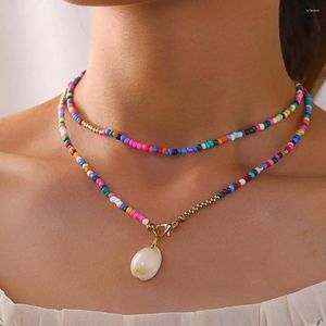 Pendant Necklaces Boho Vintage Mixed Color Rice Bead Long Chain Shell Necklace For Women Female Fashion Pastoral Ethnic Style Jewelry Gift