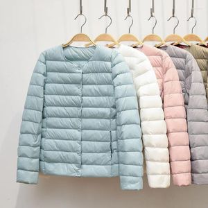 Kadınlar Down 2024 Kış Kadınlar Ceket Ultralight Yakasız Ördek Ceket Taşınabilir Kadın Yastıklı Parkas O-Neck Puffer Palto