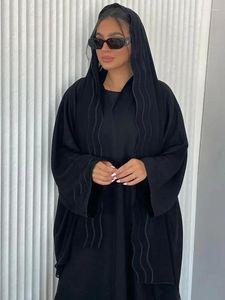 Ubranie etniczne czarny haft haft hidżab Abaya dla kobiet Dubai swetgan muzułmańsko abayas z setem szalika