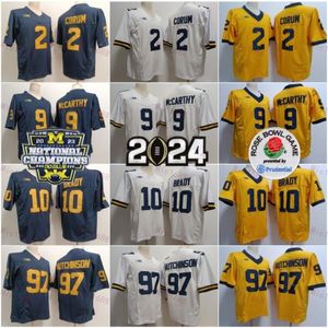 College 2 Blake Corum Football Jerseys Edwardshutchinson Brady 9 JJ McCarthy Mens Jersey zszyta żółta biała granatowa nowa