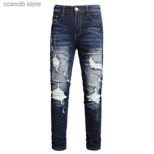 Jeans da uomo Moda Street Style Jeans skinny strappati Uomo Lavaggio vintage Pantaloni in denim tinta unita Uomo Casual Slim fit Pantaloni in denim blu nero T240109