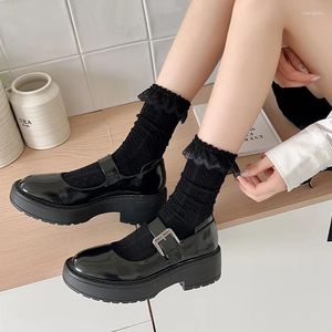 Women Socks Lolita Lace Ruffle Japanese Style Solid Color Black White Princess JK Sweet Girls Kawaii Cute Sox