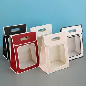 Shopping Bags Multi Color Transparent Portable Flower Clear PVC Window Gift Eco-Friendly Paper Bag With Hole Handle