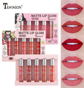 Teayason maquiagem mini gloss labial conjuntos para mulheres 5 peças conjunto fosco lipgloss hidratante nutritivo caso natural batom líquido8985577