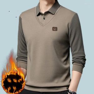 Herrpolos Pullover Turn-Down Collar Striped Patchwork Button Lantern Lång ärm under tröja T-shirt Casual Formal Office Lady Tops