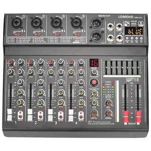 Lomeho 4 Mono Channel Mixing Console 7 Band EQ 48V 16 Effekter Karaoke Mute DJ Remote Control Bluetooth Audio Sound Mixer AMUT4 240110