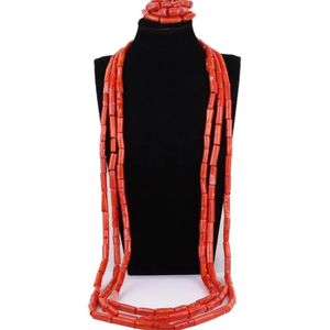 Ringar dudo nigerianska bröllopsmän smycken set afrikansk orange brudgum korallpärlor halsbandssats