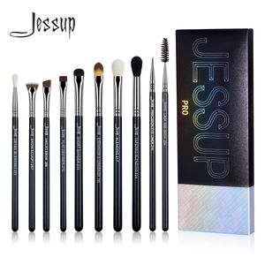 Borstar Jessup Eye Makeup Borstes Set 10st Syntetic Hair Eyeshadow Blending Eyeliner Lash Spoolie Eyebrow Brush Kits Presentlåda T315