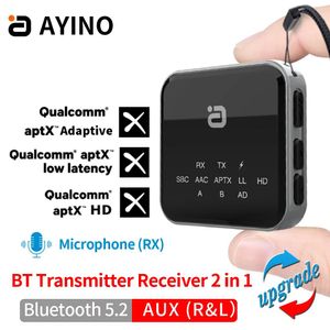 Anschlüsse Ayino Min Bluetooth 5.2 Sender Empfänger 2in1 Aptx Adaptive Dual Mode 3,5 mm Aux Wireless Audio Adapter für Autofernseher/Lautsprecher