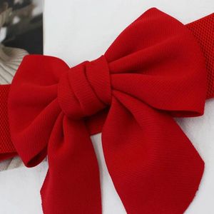 Cintos femininos cinto elástico arco elegante feminino grande bowknot para vestidos versátil cintura larga decoração