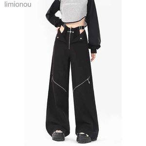 Damenhosen, Caprihosen, schwarze Overalls, Damen-Winter, dick, Hot-Girl-Anzug, doppelte Taille, Straße, lose, gerade, lässig, weites Bein, lange Hosen, Herbst, L240110