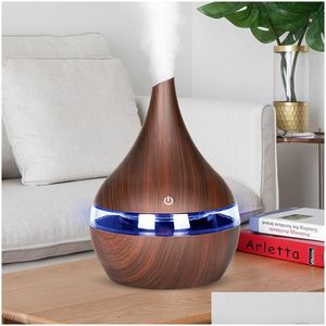 Luftbefeuchter 300 ml Trasonic Aroma Diffusor Luftbefeuchter Holzmaserung Mute Cool Mist Maker für Office Home Schlafzimmer Ätherisches Öl Drop Delive Otder