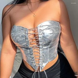 Women's Shapers Sexy Lady Shiny Gold Silver Corsets Bustiers Women PU Leather Crown Girdle Slimming Waist Low-cut Corset Tops Curve Shaper