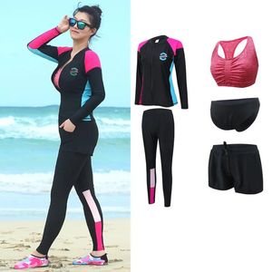 Tute 5 pezzi Set da donna Taglie forti Rash Guards Nuoto Manica lunga Team Leggings Bikini Set Rashguard Protezione solare UV Costume da bagno Coppia