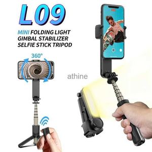 Selfie monopés atacado l09 bluetooth selfie vara handheld pan tilt anti shake estabilizador luz de preenchimento suporte pelo fabricante yq240110