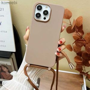 Mobiltelefonfodral Crossbody Strap Lanyard Silicone Phone Case för iPhone 15 14 13 12 Mini 11 Pro Max Plus Candy Color Soft TPU Back Coverl240110