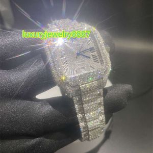 Hochwertige mechanische Uhr mit Iced-Out-VVS-Moissanit-Diamant aus Edelstahl
