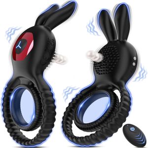 Cock Ring for Men Remote Control Rabbit Dual Vibrating Penis Rings for Ejakulationsfördröjning Testis Stimulering Sexleksak för par 240109