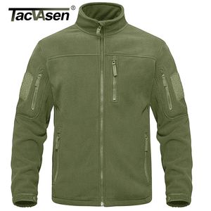 TACVASEN Full Zip Up Tactical Green Fleece Jacket Thermal Warm Work Coats Mens Pockets Safari Hiking Outwear Windbreaker 240110