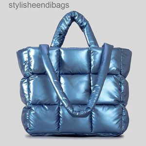 Sacos de ombro moda xadrez acolchoada sacola designer macio inchado mulheres bolsas de luxo náilon para baixo algodão sacos de ombro quente inverno feminino bolsas