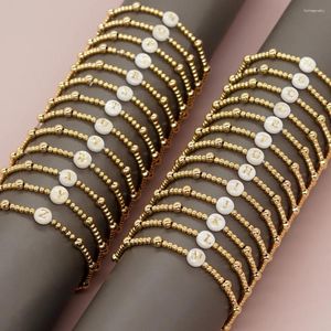 Bağlantı Bilezikler Go2boho Coppers Boncuklar Kadınlar için Boho el yapımı elastik streç zincir kabuğu boncuklu 26 harfli yığın mücevher hawaii