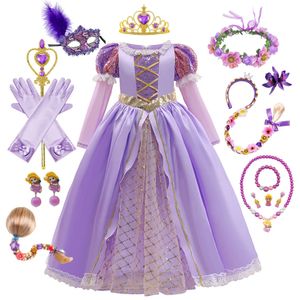 Kid Rapunzel Dress for Princess Girl Tangled Cosplay Costume Baby Halloween Christmas Carnival Birthday Party Fancy 240109