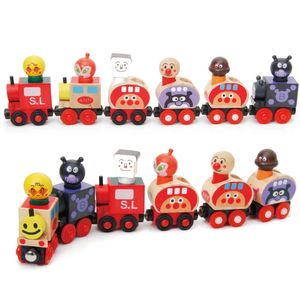 Anpanman treina conjunto van magnética para transportar pessoas trem crianças brinquedos de madeira blocos de veículos crianças educacional 240110