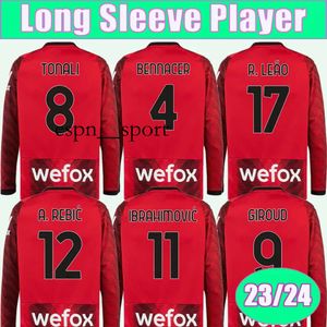 espnsport 23 24 IBRAHIMOVIC Long Sleeve Player Version Soccer Jerseys GIROUD THEO TONALI BENNACER BRAHIM A. REBIC R. LEAO Home Football Shirt Uniforms