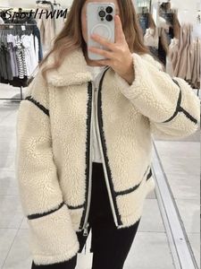 Mulheres Faux Teddy Fur Jackets Manga Longa Gola Zipper Casacos Outono Inverno Pele Falsa Teddy Jacket Street Motorcycle Bike Wear 240110