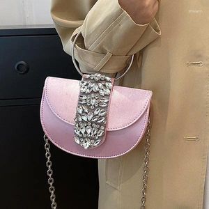 Abendtaschen Damentasche Französisches Bankett Seidensatin Sattel Glänzende Strassbox Handgehaltene Handy-Cross-Body-Handtasche
