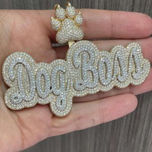 Bulldog personligt namn Pendant Big White Gold Moissanite Memory Namnplatta Pendant för halsband