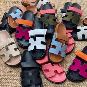 Slippers 2023 Summer New Thick Sole Sandals and Slippers Large Size One Word Velcro Colored Block Versatile for Casual Women's Shoes Outwear T240110